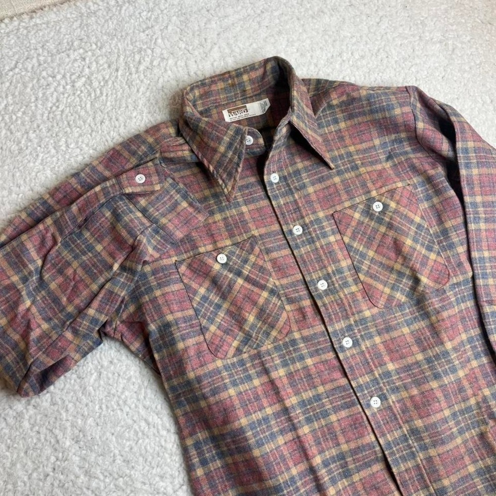 70s‎ Montgomery ward men's flannel cotton blend work pocket long sleeve L
